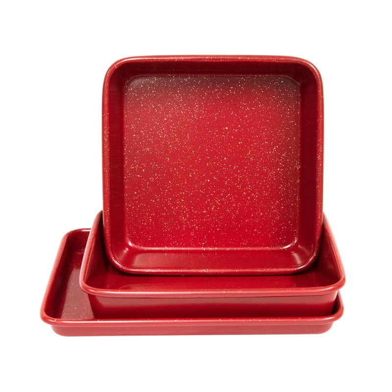 casaWare 3pc Ultimate Series Commercial Weight Toaster Oven Bakeware Set (Red Granite) - Image 2